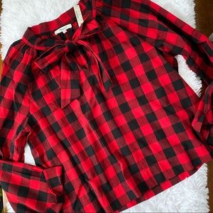 Madewell Tie-Neck Popover Shirt in Buffalo Check